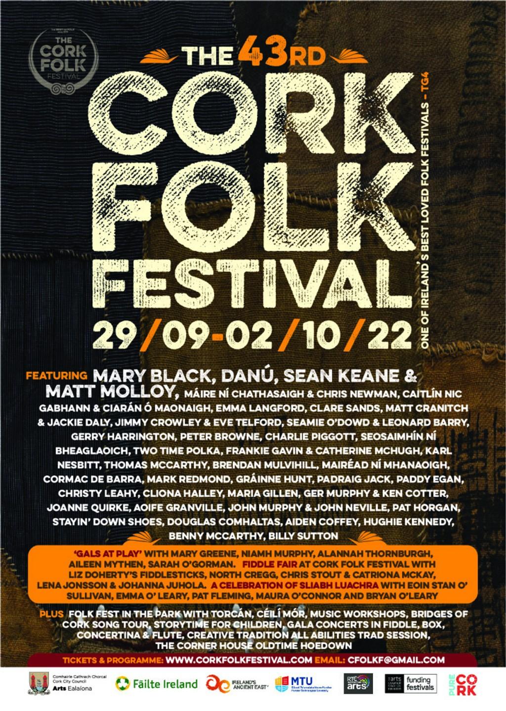 Lineup Poster Cork Folk Festival 2022