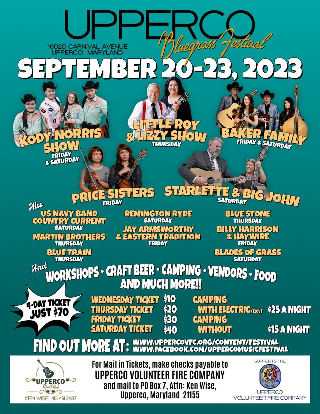 Lineup Poster Upperco Bluegrass Festival 2023