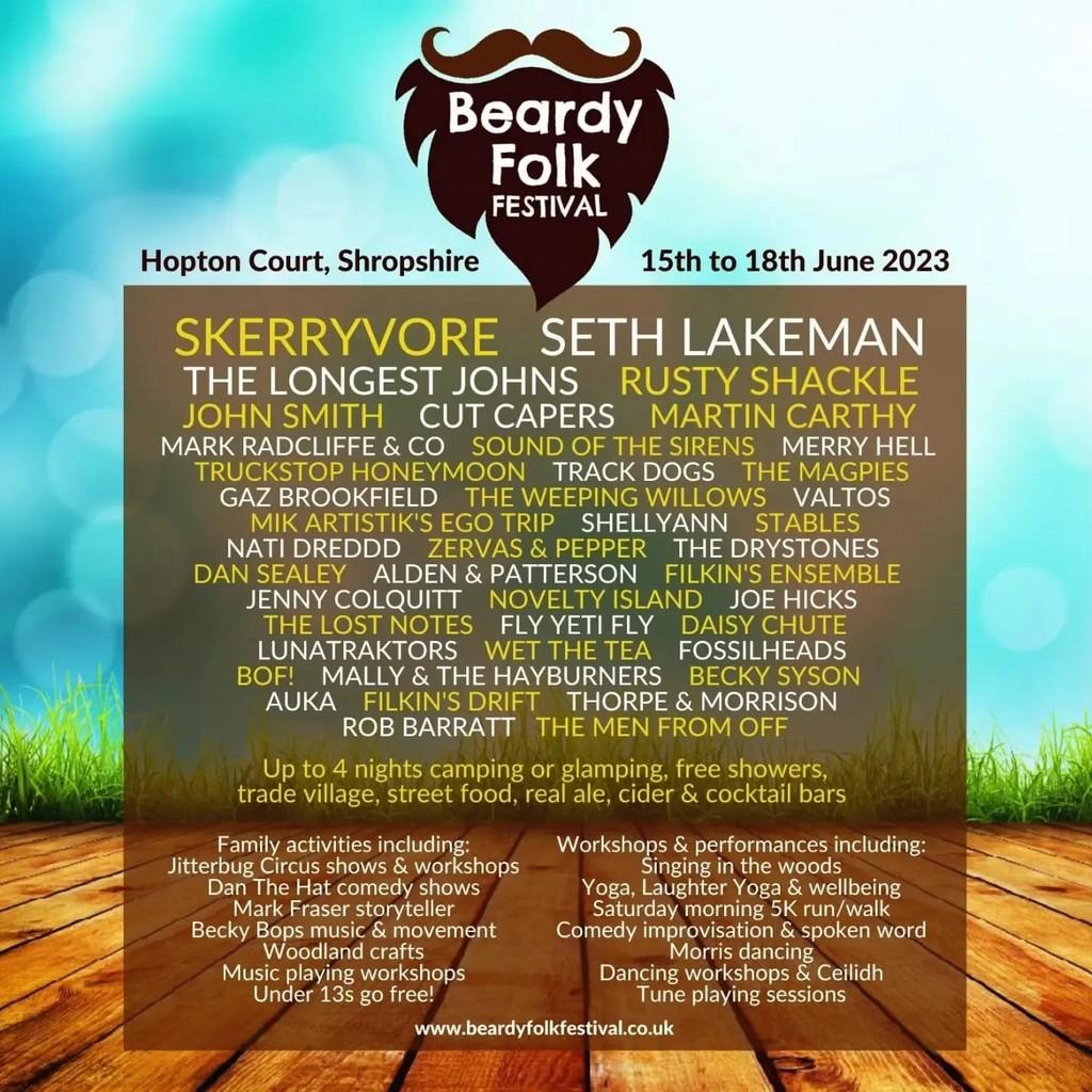 Lineup Poster Beardy Folk Festival 2023