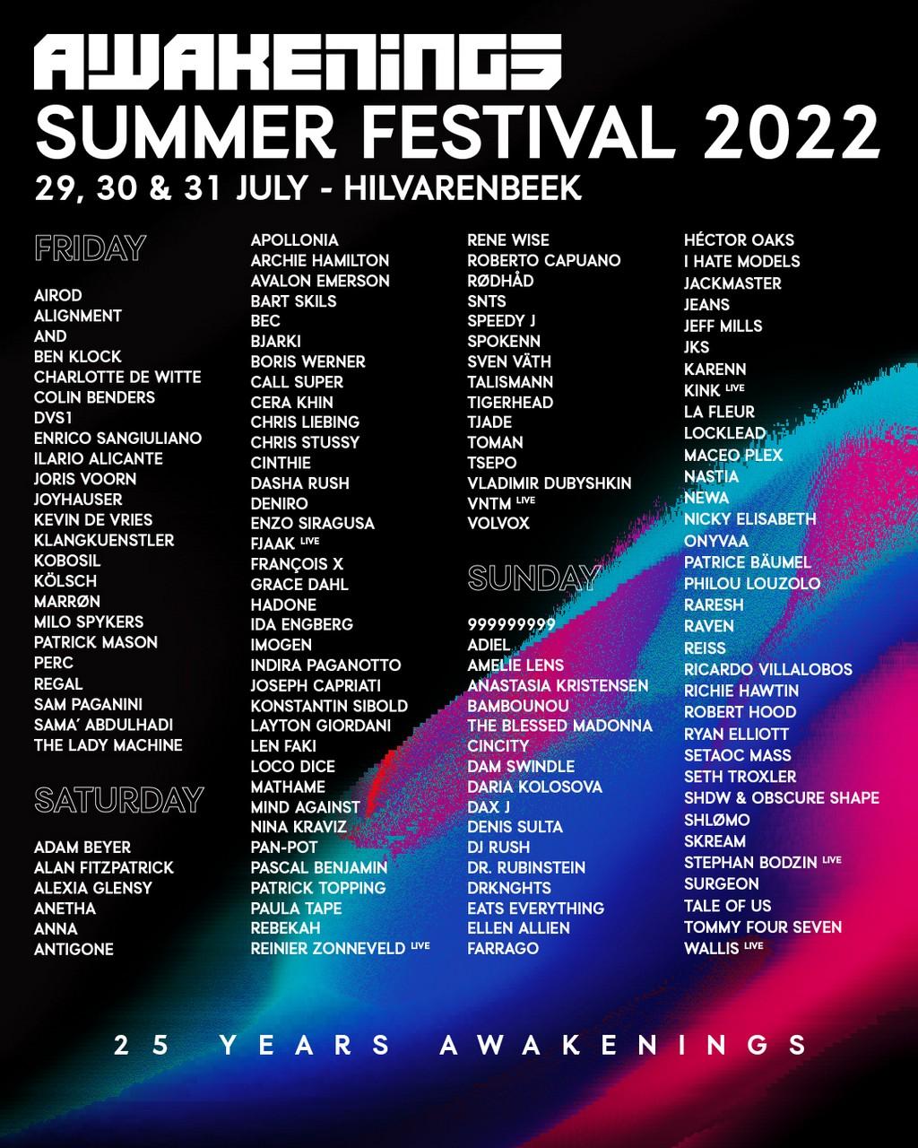Lineup Poster Awakenings Summer Festival 2022