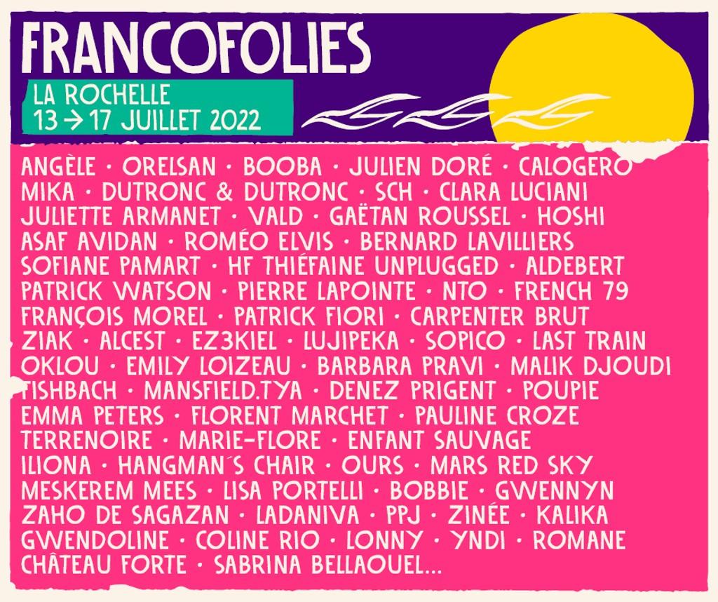 Lineup Poster Les Francofolies de La Rochelle 2022
