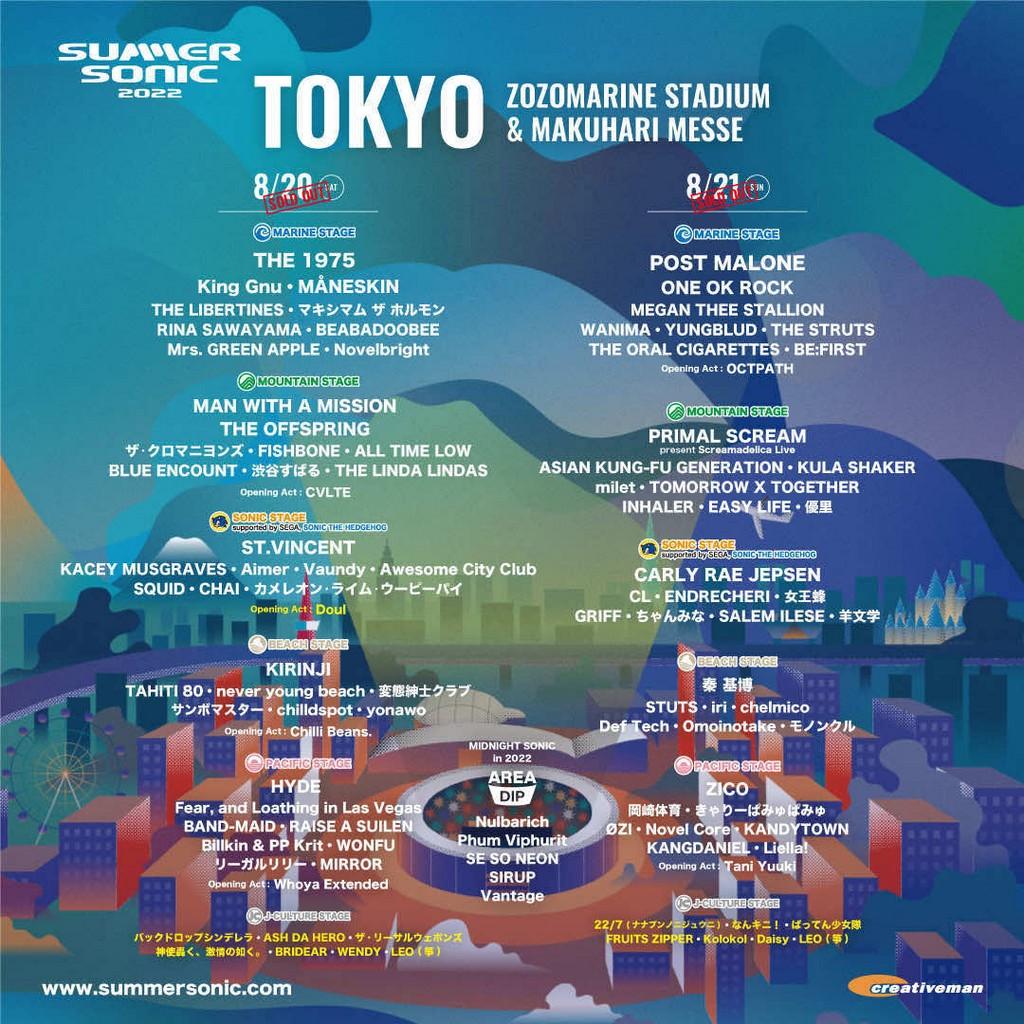 Lineup Poster Summer Sonic Tokyo 2022