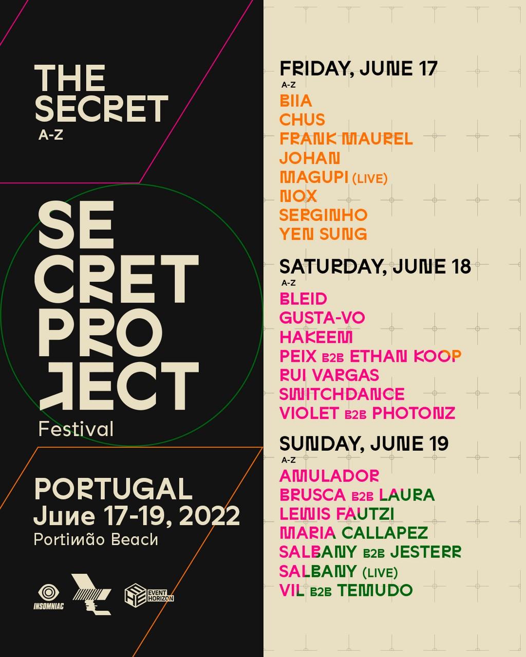 Lineup Poster Secret Project Portugal 2022