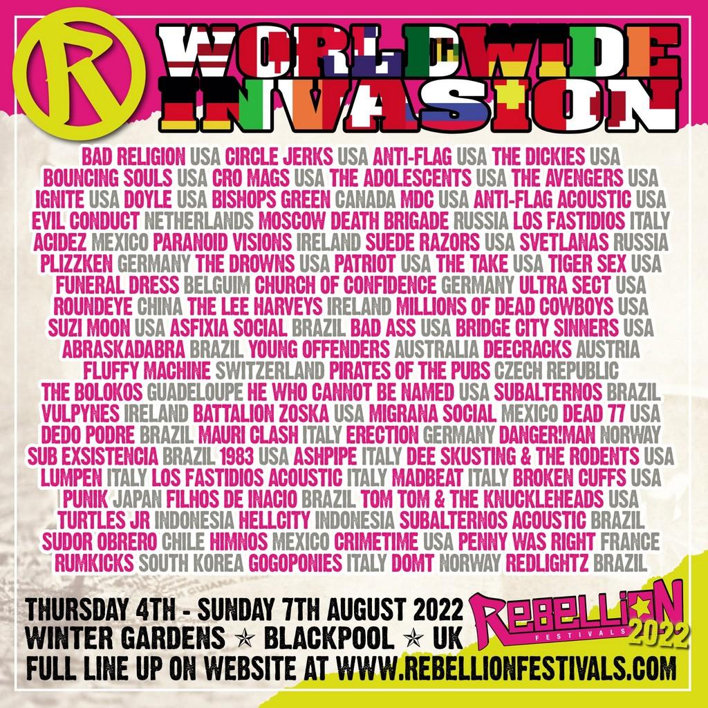 Lineup Poster Rebellion Punk Music Festival 2022